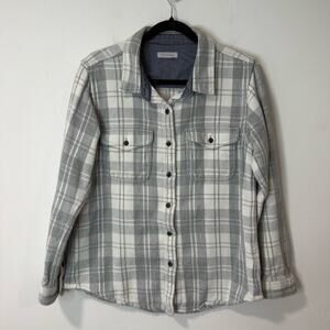 Outerknown Women's Blanket Shirt Button Front Gray Plaid Organic Cotton M/L Surf